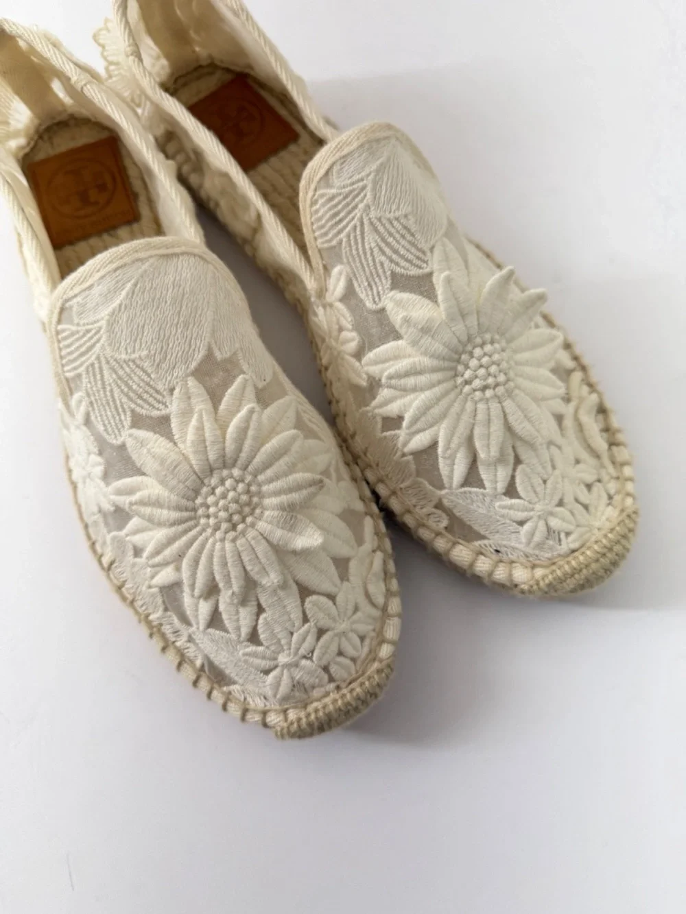 Tory Burch Darian Guipure Lace Flower Espadrilles Cream 8.5 Casual Summer Boho